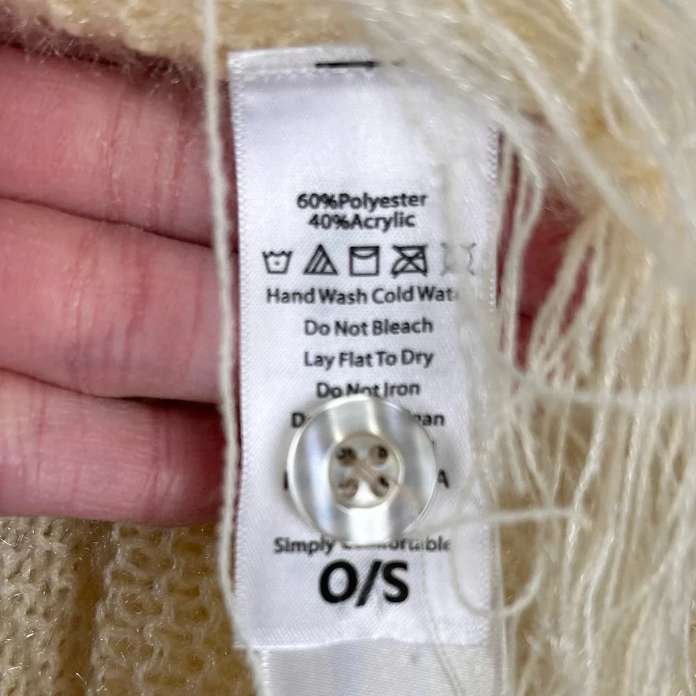 LuLaRoe Sweater Poncho Womens‎ OS Cream Button Front Knit Tassels Breathable